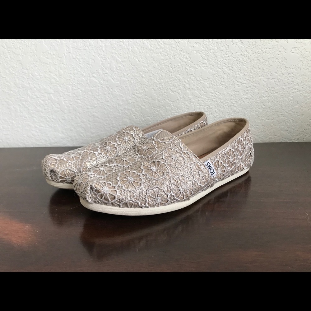 TOMS gold lace flats size 8